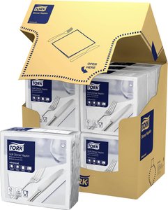 Serwetki obiadowe Tork Soft białe, składane 1/4, 3-warstwowe, 40 cm x 39 cm, 12 serwetek x 100, 477577 Serwetka papierowa TORK 477577, 1200 szt.