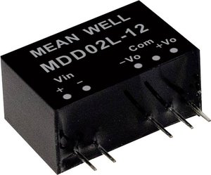 Przetwornice MEANWELL DC/DC Seria MDD02 SIP/SIL7 Obudowa Podwójne wyjście Stosunek napięcia wejściowego: 1:1 Moc: 2W nieregulowane Medyczne Moduł przetwornicy DC/DC Mean Well MDD02M-15 MDD02M-15, 2 W, 67 mA, 1 szt.