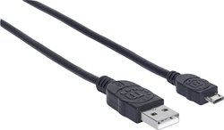 Kabel USB Manhattan USB Anschlusskabel USB 2.0 Typ A Stecker/Micro-B Stecker 480 Mbps 3m Schwarz, USB 2.0, Złącze męskie USB Micro-B, Złącze męskie USB-A, 3.00 m