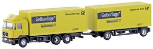 Model ciężarówki Minis by Lemke LC4603 N MAN F90 3-osiowa przyczepa skrzyniowa Deutsche Post