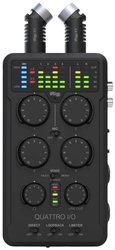 Kompaktowy interfejs audio/midi z 4 wejściami i 2 wyjściami dla systemów iOS, Android, MAC i PC Interfejs audio IK Multimedia iRig Pro Quattro I/O Deluxe