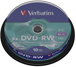 Verbatim DVD-RW 4.7GB 4x srebrny matowy 10-wrzecionowy DVD-RW Verbatim 43552 10 szt.