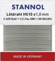 Stannol Radiolot-Wickel HS10 TC Sn99Cu1 stop o zawartości topnika 2,5% o średnicy 1,0 mm na karcie uzwojenia 30g Cyna lutownicza bezołowiowa Stannol HS10 bezołowiowa Sn99,3Cu0,7 ROM1 30 g 1 mm
