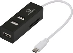 Hub USB 2.0 Renkforce RF-4995192 3 Porty wbudowany czytnik kart pamięci SD, z funkcją OTG czarny