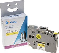 Taśma do nadruku  G&G 14957 zamiennik Zamiennik Brother TZe-631  Kolor taśmy: żółty Kolor nadruku: czarny 12 mm 8 m