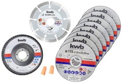 KWB 712041, tarcze tnące + diament i tarcza szlifierska, Ø cienka szlifierka kątowa 115 mm Zestaw tarcz tnących kwb 712041 115 mm 10 szt.