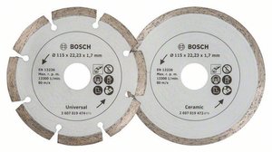 2 szt.Diamentowa tarcza tnąca 115 mm do materiałów budowlanychdo płytek Tarcze diamentowe TS Bosch, 115 mm, 2 szt.