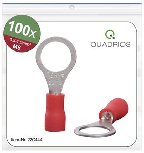 Oczkowe końcówki kablowe, zestaw 100 szt., M8, przekrój 0,5 - 1,5 mm² Quadrios 22C444 Końcówka oczkowa 1 zest.