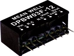 Moduły przetwornicy DC/DC MEANWELLL DPBW03 Seria SIP/SIL8 Obudowa Podwójne wyjście Napięcie wejściowe: 4:1 Moc: sterowana 3W Moduł przetwornicy DC/DC Mean Well DPBW03F-05 DPBW03F-05, 3 W, 300 mA, 1 szt.