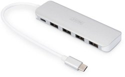 Hub USB 3.2 Gen 1 Digitus DA-70242-1 4+1 Port z gniazdem szybkiego ładowania, z wtyczką USB-C, aluminiowa obudowa srebrny