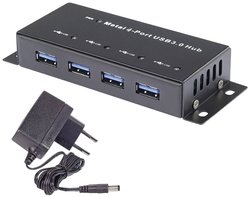 Hub USB 3.2 Gen 1 (USB 3.0) Renkforce RF-HUB-200 4 Porty metalowa obudowa, montaż ścienny czarny
