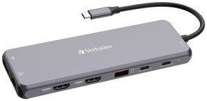 Hub Multiport USB-C® USB 3.2 Gen 2 (USB 3.0) Verbatim CMH-13 13 Portów z wbudowanym złączem sieciowm, z gniazdem szybkiego ładowania, z wtyczką USB-C, obsługa ultra HD szary