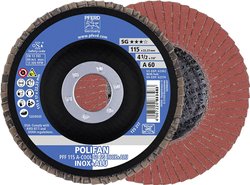 Ściernica lamelkowa POLIFAN Performance Line SG 115 mm korund A-COOL uziarnienie 60 mm do stali nierdzewnej/aluminium Tarcza lamelkowa PFERD PFF 115 A-COOL 60 SG INOX+ALU 67656115 Średnica 115 mm 10 szt.