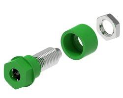 Izolowane gniazdo Ø4mm z końcówką otworową Ø2mm, kołkiem gwintowanym M6 i nakrętką sześciokątną, zielone Electro PJP 3230-C-CD1-V Gniazdo laboratoryjne 1 szt.