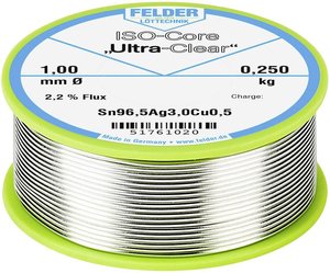 Cyna lutownicza Felder Löttechnik ISO-Core ''Ultra Clear'' SAC305 szpula Sn96,5Ag3Cu0,5  0.250 kg 1 mm