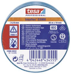 tesaflex® 53988 — taśma izolacyjna z PVC do izolowania i oznaczania kabli, 25 m x 19 mm, niebieska Taśma izolacyjna tesa 53988-00032-00 tesaflex IEC (D x S) 25 m x 19 mm 25 m 1 szt.