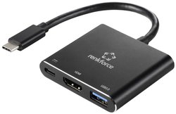 adapter USB-C, HDMI Renkforce RF-5133676 RF-HUB-330, [1x złącze męskie USB-C - 1x złącze żeńskie HDMI, złącze żeńskie USB-C (Power Delivery), USB-A]