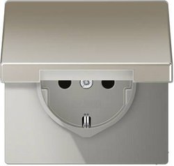 Jung ES1520KL uziemione gniazdo z klapką ze stali nierdzewnej Gniazdo sieciowe z klapką Jung ES1520KL stali szlachetnej