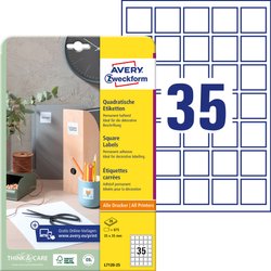 Avery-Zweckform L7120-25 Etykiety QR-code 35 x 35 mm Papier biały 875 szt. Trwały Drukarka atramentowa, Drukarka Laserowa, Drukarka Laserowa, kolorowa, Kopiarka, Drukarka z funkcją kopiowania w kolorze, Drukarka etykiet