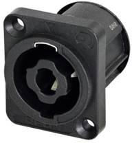 4-stykowe złącze obudowy, czarny kołnierz w kształcie litery D, otwory montażowe, zaczepy wideł 3/16&quot, Złącze męskie głośnikowe Rean AV RLS4MPZ RLS4MPZ, złącze męskie, 1 szt.