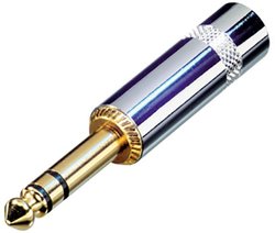 3-biegunowy wtyk jack 6,35 mm, chromowana obudowa, złote styki, długi odlewany uchwyt Złącze męskie jack 6,35 mm Rean AV NYS228G NYS228G, złącze męskie, 1 szt.