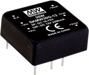 Seria modułów przetwornic MEANWELLL DC/DC SKMW30 DIP 1''x1''' Obudowa Pojedyncze wyjście Stosunek napięcia wejściowego: 4:1 Moc: 30W regulowana Przetwornica DC/DC Mean Well SKMW30G-15 SKMW30G-15, 30 W, 2 A, 1 szt.