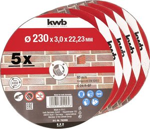 Tarcze tnące do obróbki kamienia, Ø 230 mm, 5 szt. Tarcza tnąca prosta kwb  792995 230 mm 5 szt.