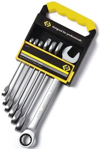 Zestaw kluczy z grzechotką mechanizm, metryczny, 7-częściowy Zestaw kluczy płasko oczkowych C.K  T4344M7ST 8 - 19 mm