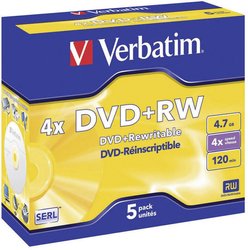 Verbatim DVD + RW 4,7 GB 4x srebrne, matowe etui z 10 klejnotami DVD+RW Verbatim 43229 5 szt.