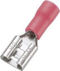 Konektor żeński, częściowa izolacja PCW, 6.3x0.8 mm, 0.5-1.0 mm2, czerwony