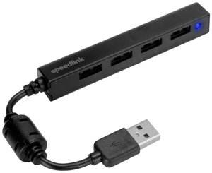 Hub USB SpeedLink Snappy Slim, 4-portowy, USB 2.0, pasywny, czarny Hub USB 2.0 SpeedLink Snappy Slim 4 Porty  czarny