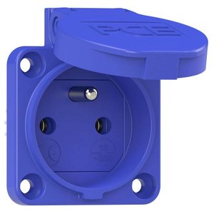 Gniazdo natynkowe ze stykiem ochronnym Przesłona fb 50x50 IP54 tył (niebieski) PC Electric 104-0bc  Gniazdo wtykowe ze stykiem ochronnym   IP54 niebieski