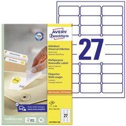 Avery-Zweckform L4737REV-100 Etykieta uniwersalna 63.5 x 29.6 mm Papier biały 2700 szt. Z możliwością usunięcia Drukarka atramentowa, Drukarka Laserowa, Drukarka Laserowa, kolorowa, Kopiarka, Drukarka z funkcją kopiowania w kolorze, Drukarka etykiet