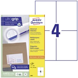Avery-Zweckform 3483 Etykieta uniwersalna 105 x 148 mm Papier biały 400 szt. Trwały Drukarka atramentowa, Drukarka Laserowa, Drukarka Laserowa, kolorowa, Kopiarka, Drukarka z funkcją kopiowania w kolorze, Drukarka etykiet