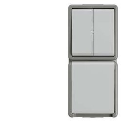 DELTA powierzchnia IP44, przełącznik serii AP ciemnoszary/jasnoszary, 10A 250 Schuko-Stec. Siemens Osprzęt elektroinstalacyjny   Przełącznik seryjny Delta szary 5TA4815