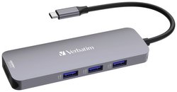 Koncentrator wieloportowy USB-C® (USB 3.2 Gen 1) Verbatim CMH-08 8 Portów wbudowany czytnik kart pamięci SD, z gniazdem szybkiego ładowania, z wtyczką USB-C, obsługa ultra HD szary