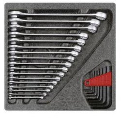 Zestaw kluczy płasko-oczkowych i kluczy w 2/3 module piankowym, 26-częściowy Klucz płasko oczkowy Gedore RED R22250000 3301699