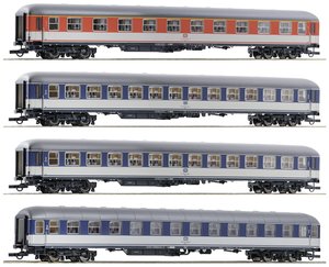 Pociąg osobowy Roco 74025 Zestaw 4 samochodów pop H0 dla City-D-Zug DC 913 Münsterland DB 1. klasa typ Aüm 203, dwa 2. klasa typ Büm 234, 2. klasa typ Büm 232