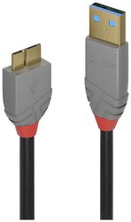 Kabel USB LINDY, USB 3.2 Gen1 (USB 3.0), Złącze męskie USB-A, Złącze męskie USB Micro-B 3.0, 3.00 m