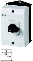 Przełącznik, styki: 4, z funkcją przycisku START, 20 a, tabliczka przednia: AUTOMATYCZNY 0-RĘCZNY START, 45 °, chwilowy/zatrzask, budowa Wyłącznik Eaton T0-2-15907/I1     1 szt.
