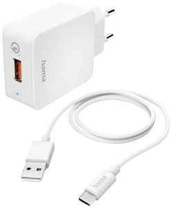 Hama  Ładowarka USB 19.5 W dom, gniazdo Maksymalne natężenie wyjściowe 3000 mA Ilość wyjść: 1 x USB-C