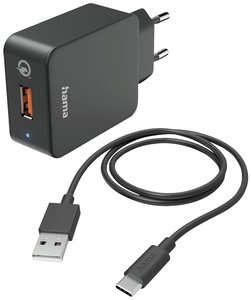 Hama  Ładowarka USB 19.5 W dom, gniazdo Maksymalne natężenie wyjściowe 3000 mA Ilość wyjść: 1 x USB-C