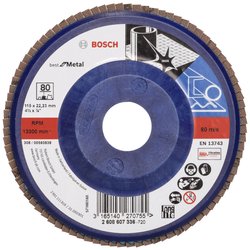 X571 Best for Metal, doskonała trwałość podczas obróbki zgrubnej spoin i szlifowania szorstkich powierzchni. Tarcza lamelkowa Bosch Accessories X571 2608607336 Średnica 115 mm 1 szt.