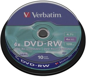 Verbatim DVD-RW 4.7GB 4x srebrny matowy 10-wrzecionowy DVD-RW Verbatim 43552 10 szt.