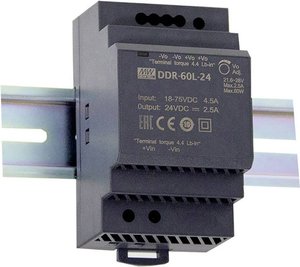 Przetwornik DC/DC na szynę DIN Mean Well DDR-60L-24 DDR-60L-24  24 V/DC 2.5 A 60 W Ilość wyjść:1 x