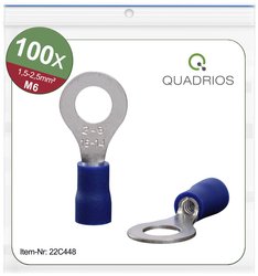 Końcówki kablowe oczkowe, zestaw 100 szt., M6, przekrój 1,5 - 2,5 mm² Quadrios 22C448 Końcówka oczkowa 1 zest.