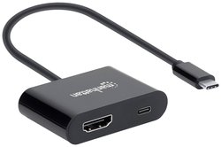 adapter USB-C Manhattan 153416 153416, [1x złącze męskie USB-C - 1x złącze żeńskie HDMI, złącze żeńskie USB-C (Power Delivery)]