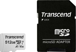 Karta pamięci microSDXC Transcend Premium 300S, 512 GB, Class 10, UHS-I, UHS-Class 3, v30 Video Speed Class, A1 Application Performance Class