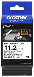 Taśma do nadruku termokurczliwa  Brother HSe HSE231E  Kolor taśmy: biały Kolor nadruku:czarny 11.2 mm 1.5 m