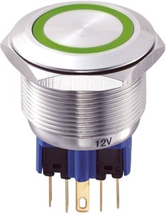 Przycisk 25 mm 250 V/AC 5 A z oświetleniem pierścieniowym, zabezpieczony przed wandalizmem Przycisk wandaloodporny chwilowy TRU COMPONENTS GQ25-11E/G/12V, 1 x wł/(wł), IP65, 1 szt.
